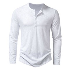 Cotton Henley Neck Shirt-Long Sleeve Button Top Tees Men’s Casual Autumn Fashion