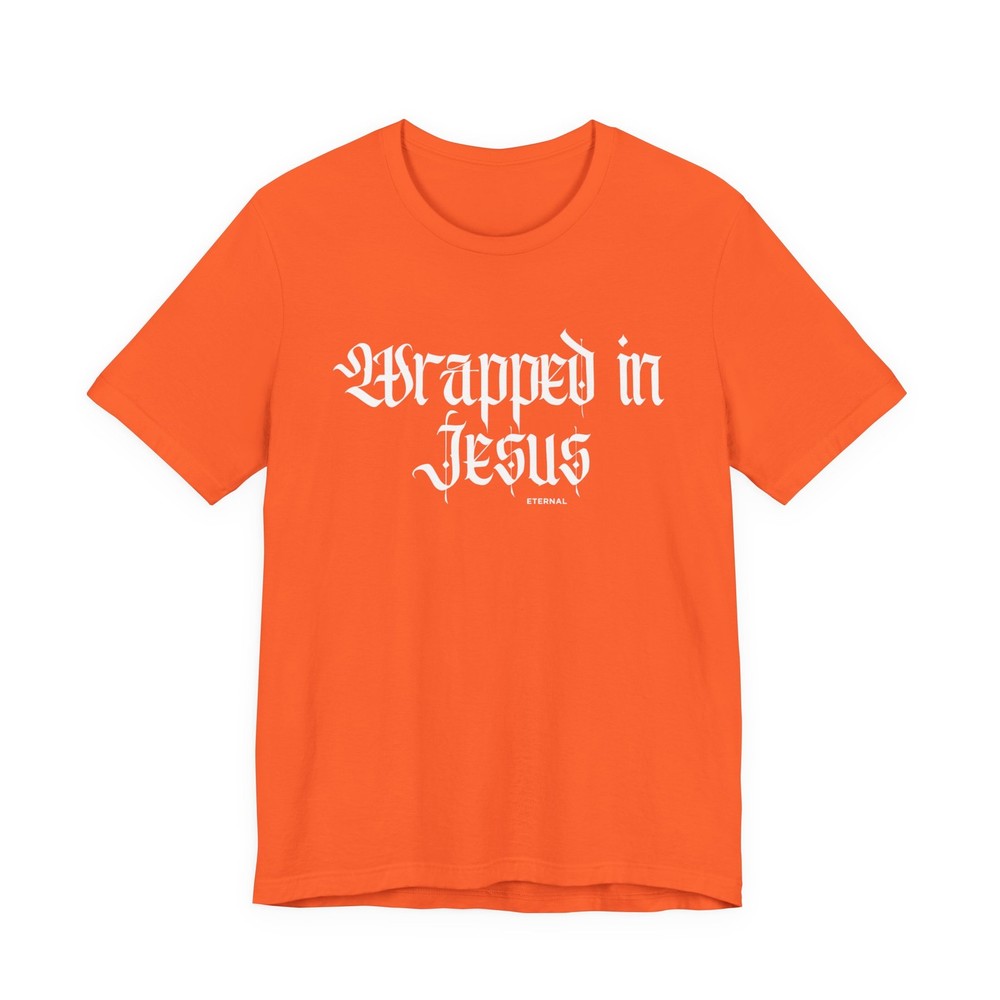 Wrapped in Jesus T-Shirt — Christian Faith Tee with Sacred Heart Back Design