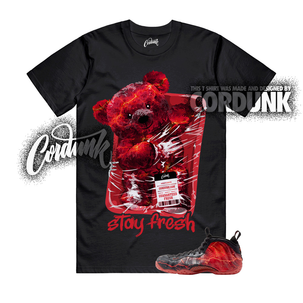 Foamposite One Stranger Black Bright Crimson Stormy Air T Shirt Match STAY