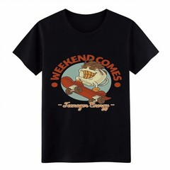 Vintage Weekend Skater Graphic T-Shirt, Funny Coffee Character Casual Tee