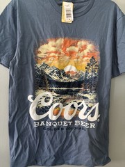 COORS Beer Shirt Mens Medium Blue Outdoor Brew Mountains Casual Classic NWT