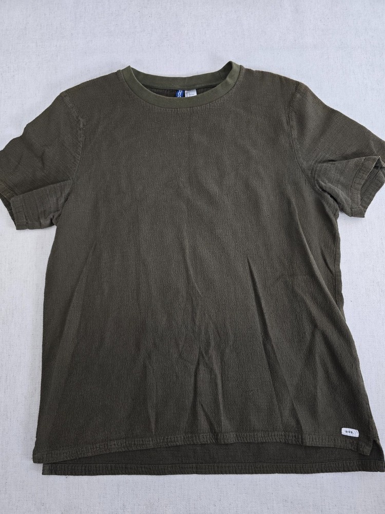 Divided by H&M Shirt Mens L Army Green Textured Crew Neck Short Sleeve Pullover
