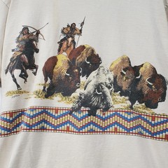 Vintage 80s Native Americans on Buffalo Beige Tshirt Fruit of the Loom Size XL