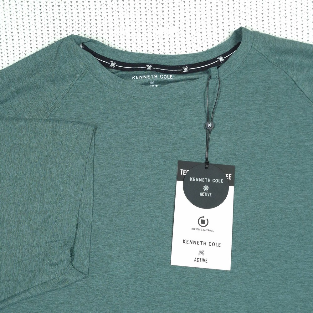 Kenneth Cole Tech Raglan Active Tee Shirt Sz L Marine Stretch Soft Curved Hem