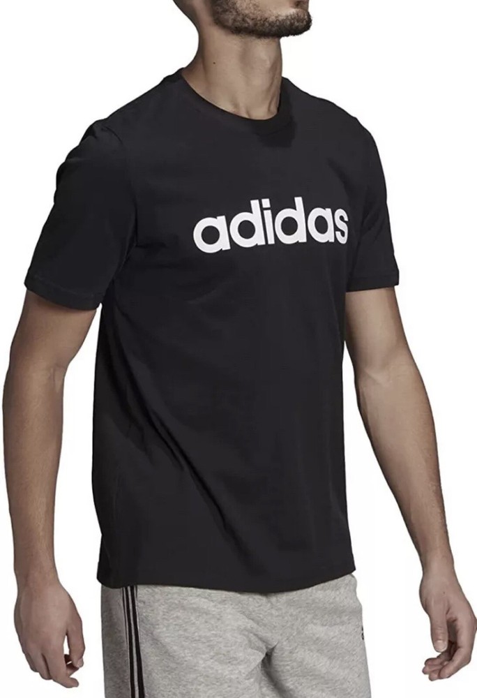 Adidas Mens Essentials Embroidered Linear Logo Tee Black White T-Shirt Size SM