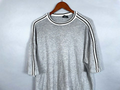 Y2K Left Coast Knit T-Shirt Adult Large Gray Striped Sleeve Cotton Knit USA Made