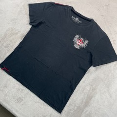 Vintage Y2K Rebel Spirit T Shirt Men XL Black Fleur De Lis Embroidered Applique