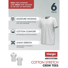 Wrangler Men Cotton Stretch Crew Neck Undershirts White Soft T-Shirts 6-Pack M