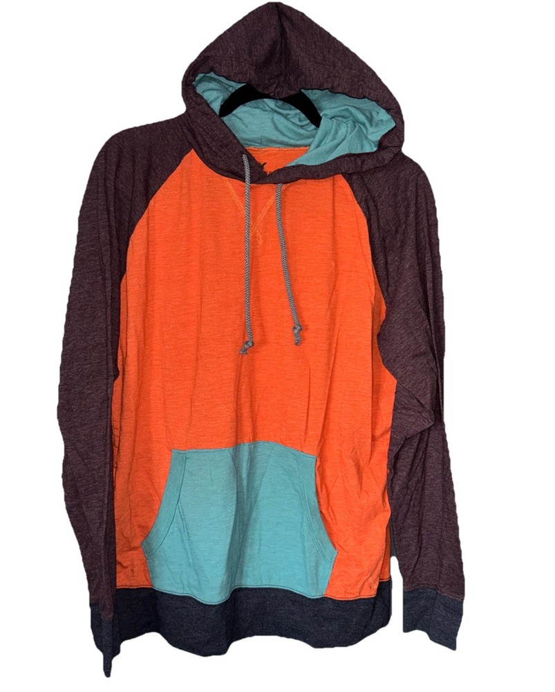 American Eagle Hooded Long Sleeve Shirt Light Hoodie Orange Colorblock Hood Lg