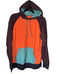 American Eagle Hooded Long Sleeve Shirt Light Hoodie Orange Colorblock Hood Lg
