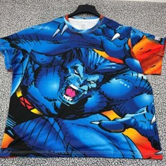 Marvel X-Men Beast Oversized Shirt Men XXXL Blue All Over Print Retro Bait 3XL