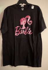 Mattel Barbie Silhouette T Shirt SzL Black Pink Tie Dye Splatter Graphic Tee New