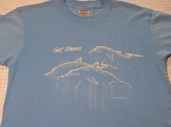 Vintage 1988 Dolphins Gulf Shores Souvenir Blue T-shirt Size L Oneita USA