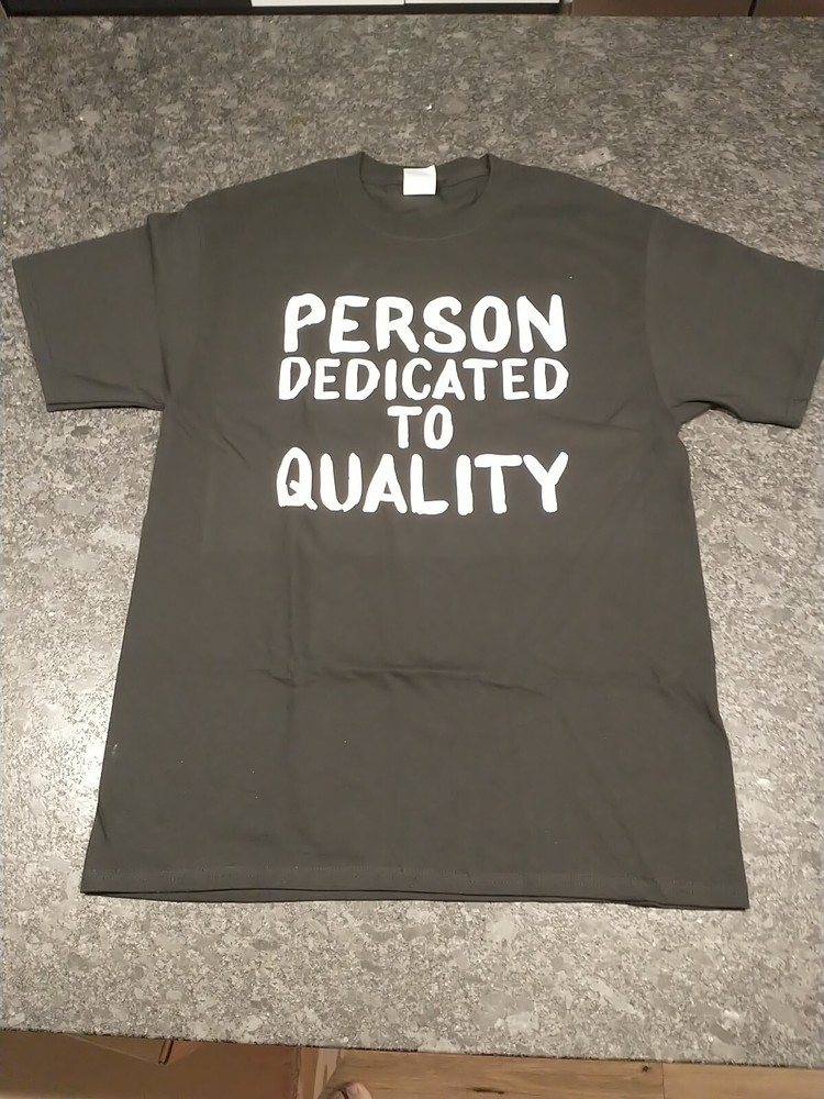 Person Dedicated To Quality Black T Shirt Brand New Size Medium Features Petey