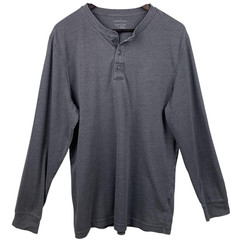 Croft & Barrow Henley Shirt Men Large Gray Long Sleeve Easy Care Soft Casual Son