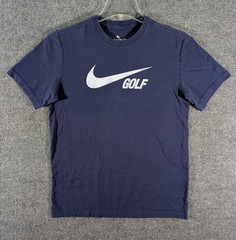 Nike Golf Dri-FIT T-Shirt Mens Medium Navy Blue Graphic Swoosh Short Sleeve Tee