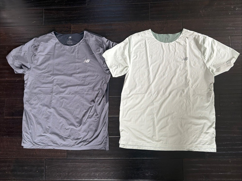 2 New Balance Race Day T-Shirts In Grey/Black And Green Size Large