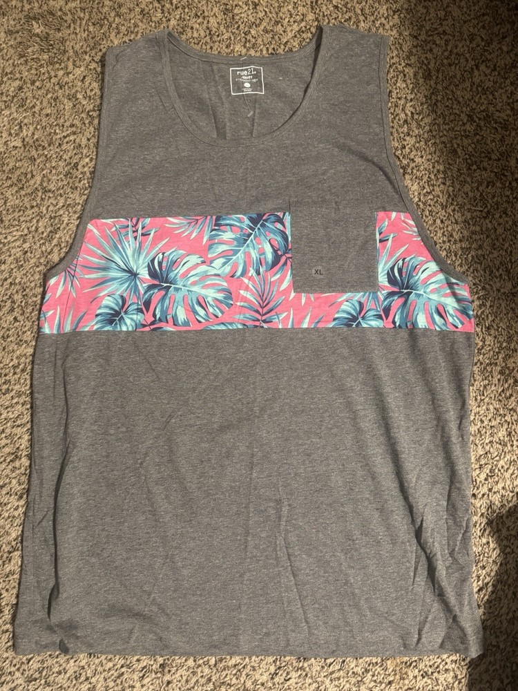 Rue 21 JERSEY Straight Hem Men’s XL Tropical Palm Leaf Tank Top (New)