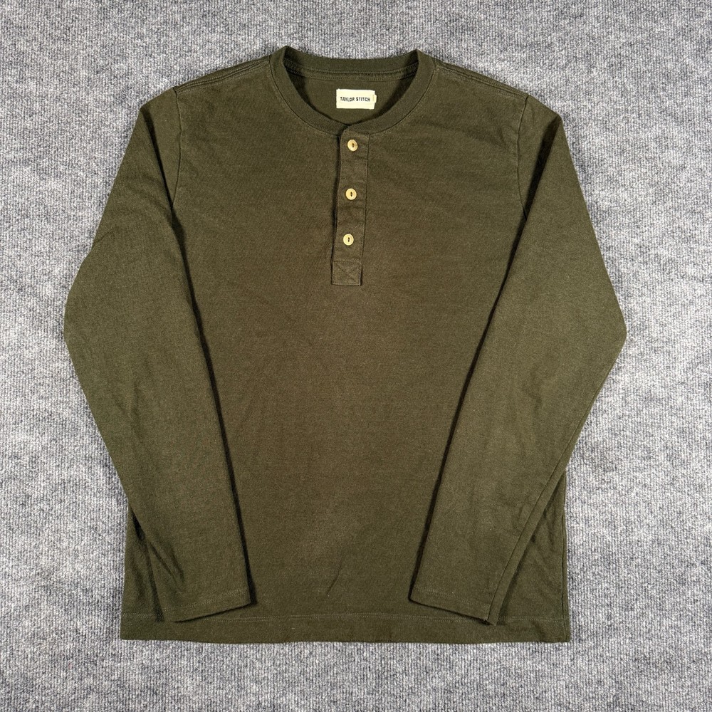Taylor Stitch Shirt Mens Size 40 Medium Green Polycotton Long Sleeve Henley Prep