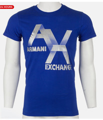 ARMANI EXCHANGE Blue Silver AX LOGO Short Sleeve Slim Fit Designer T-shirt NWT
