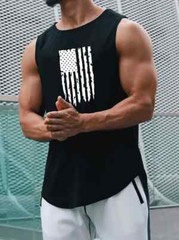 Tank Top Men Vest Distressed USA American Flag Patriot Black Sleeveless T Shirts