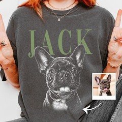 Personalized Dog Portrait Shirt Custom Pet Photo Sketch T-Shirt with Name