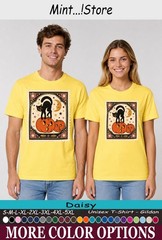 Cat Black Pumpkin Shirt, Vintage Halloween Postage Stamp Tee