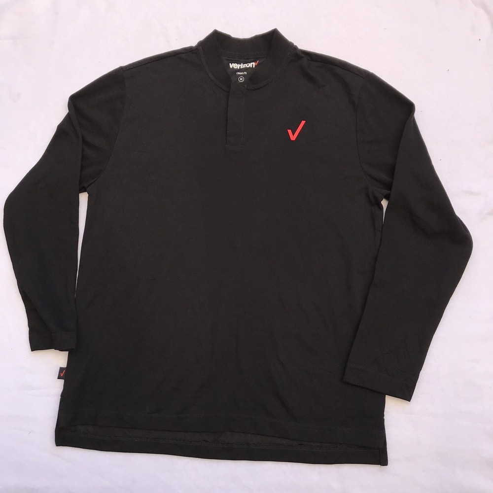 Verizon Wireless Employee Mens M Medium Long Sleeve Polo Shirt Black Classic Fit