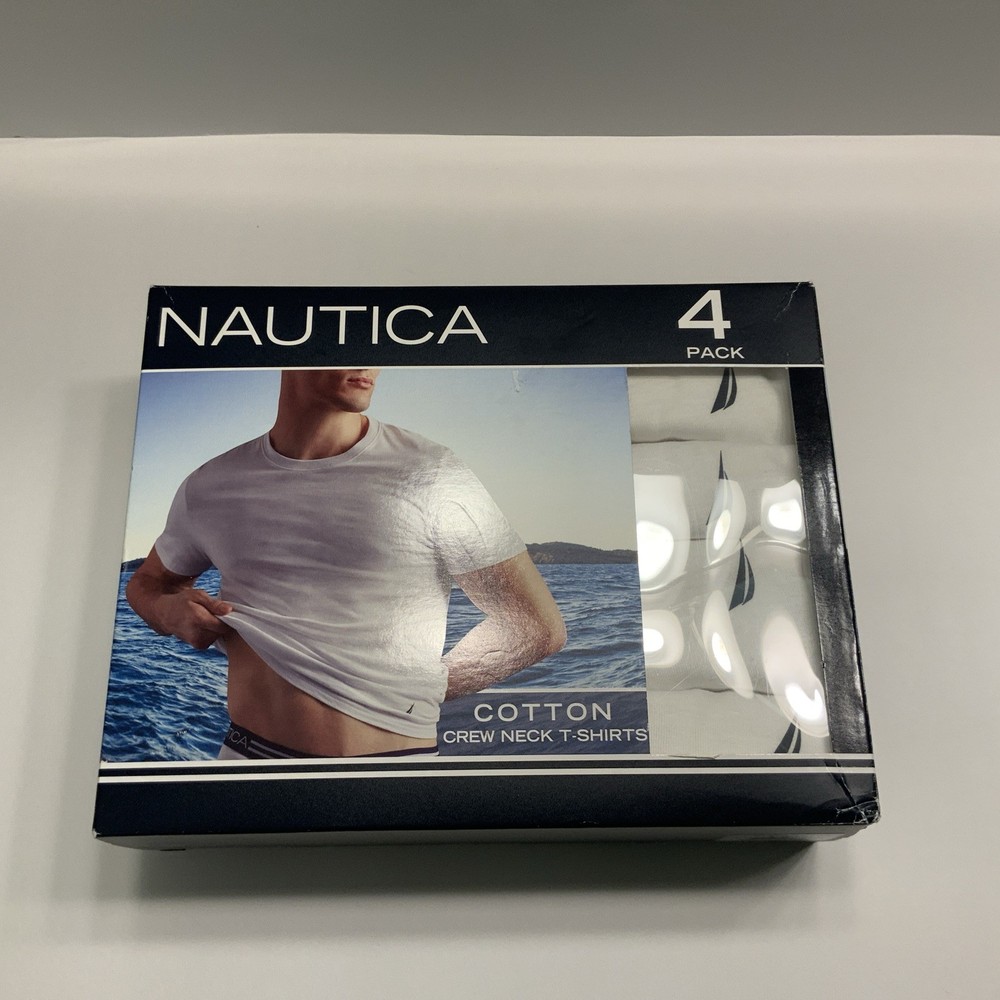 Nautica Mens Cotton Crew Neck 4PK T-Shirts Undershirts White Small 34-36 New