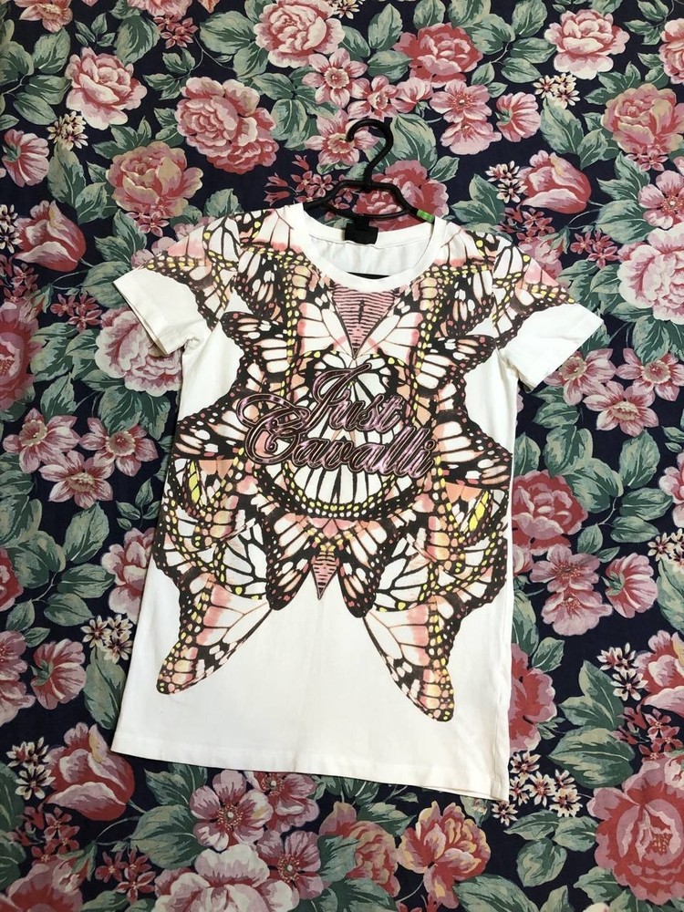 Just Cavalli Art Asymmetrical Tiger Skull Snake T-Shirt Size S