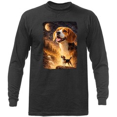 Beagle Howling at Moon Night Forest Dog Waterfall Long Sleeve shirt