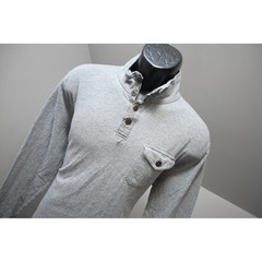 Lucky Brand Henley Shirt Mens Large Gray Excellent Mock Neck Button Pocket