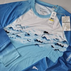 Tommy Bahama T Tee Shirt Oceanic Ombre Crew Performance Turquoise LS Medium M