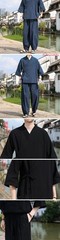 Retro Chinese Style Men’s 3/4 Sleeve Shirt Top Ankle Pants Casual Loose 2pcs Set