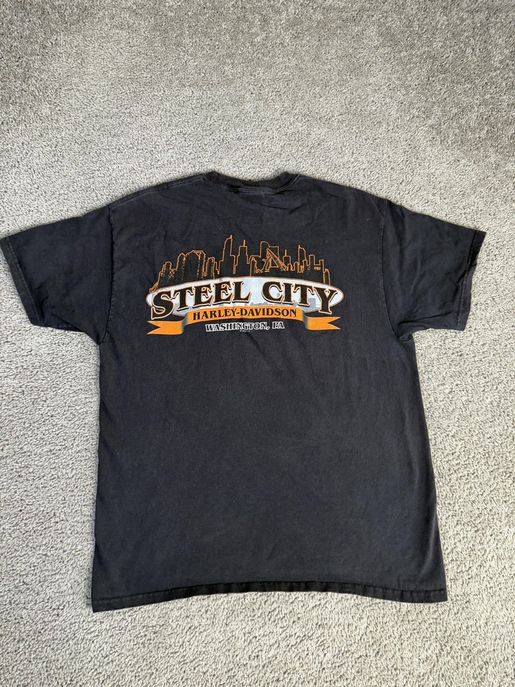 Vintage Harley-Davidson Shirt Mens L Black Steel City Graphic Crew Neck