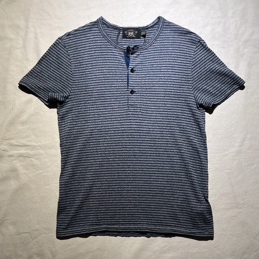 RRL Double RL Ralph Lauren Henley T Shirt Striped Indigo Knit S/S Size Small