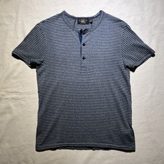 RRL Double RL Ralph Lauren Henley T Shirt Striped Indigo Knit S/S Size Small