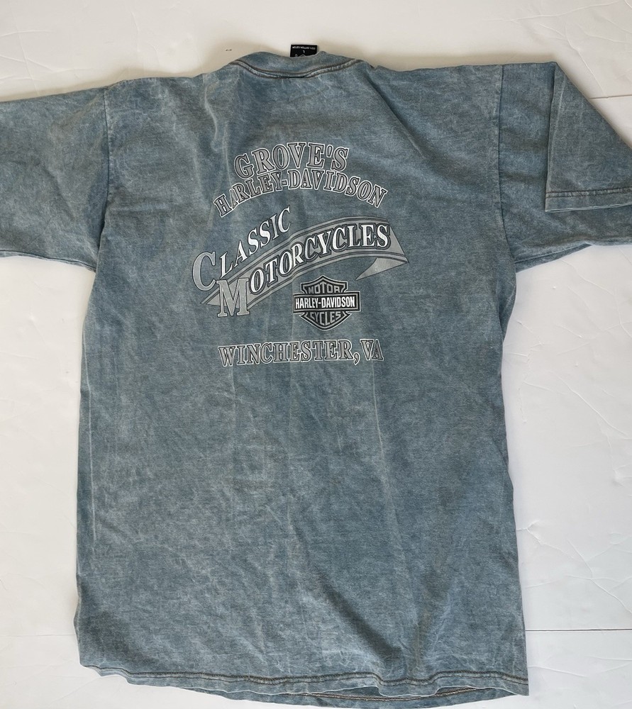Groves Harley Davidson Classic Motorcycles Winchester Va Blue Mineral Wash Sz L