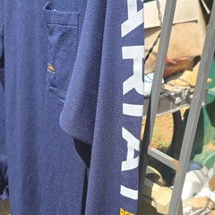 Ariat Rebar Men’s Blue Crew Neck Long Sleeve Pocket Polyester T-Shirt XL Tall