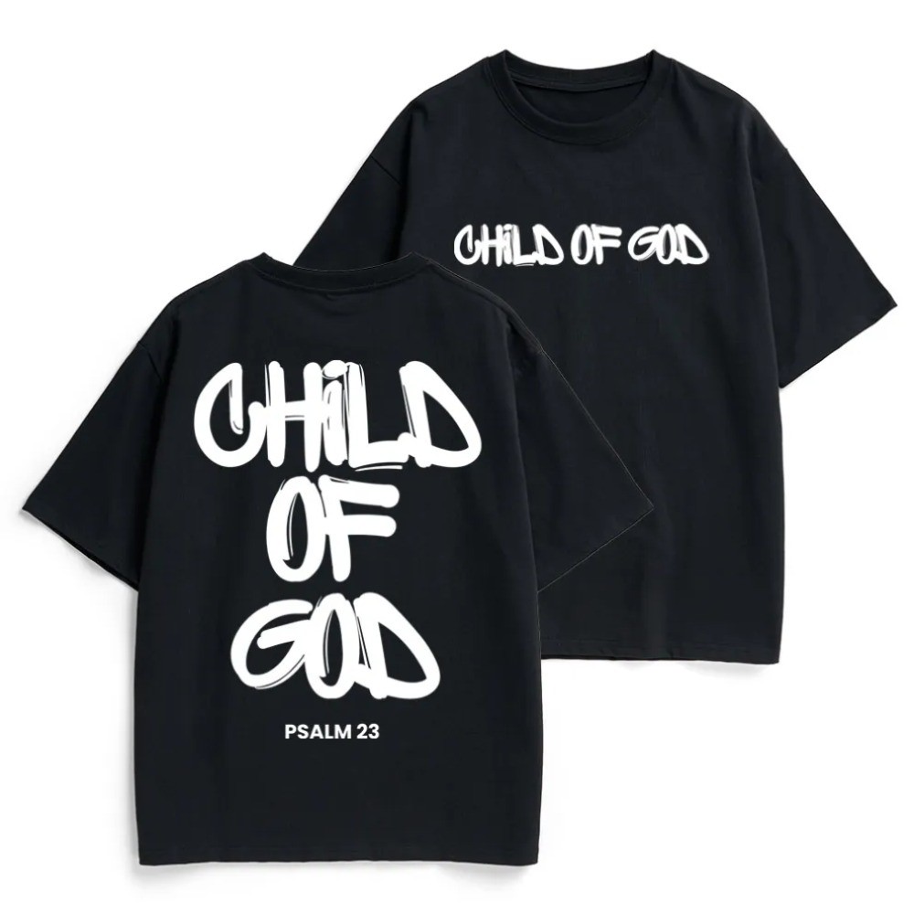 Child of God Psalm 23 Front and Back Print Cotton T-Shirt Christian Faith Tee