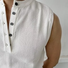 Men’s Ribbed Vest Sleeveless For Henry Collar Slim Fit Streetwear Sports Top