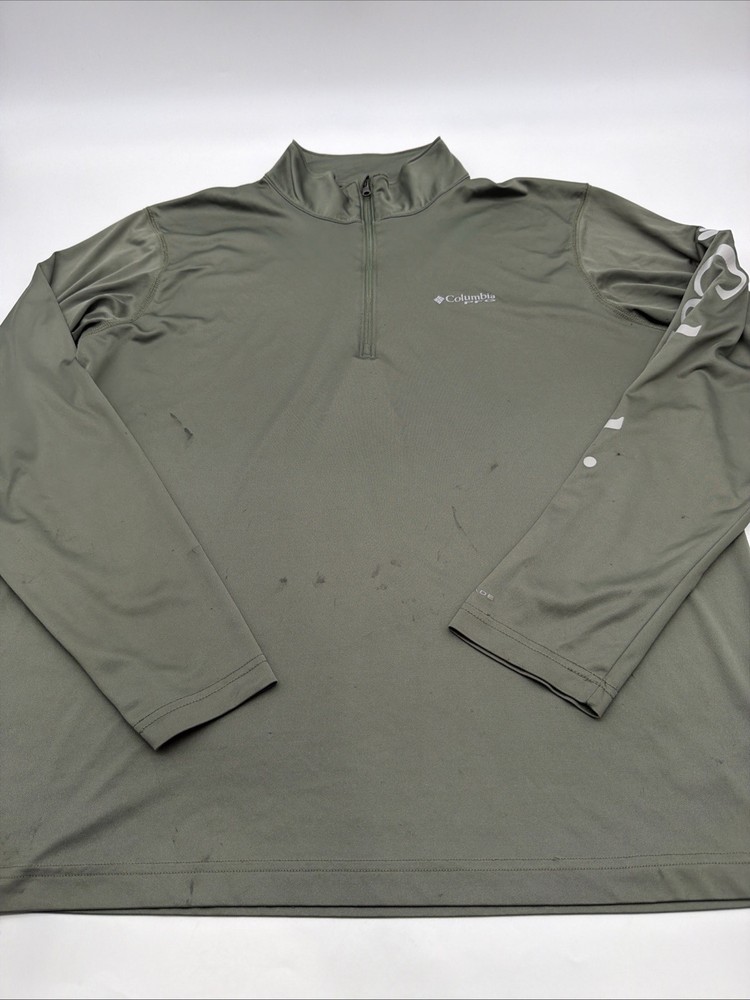 Colombia Sportswear PFG Polo Long Sleeve T-shirt Men XL Green Logo 1/4Zip.47285