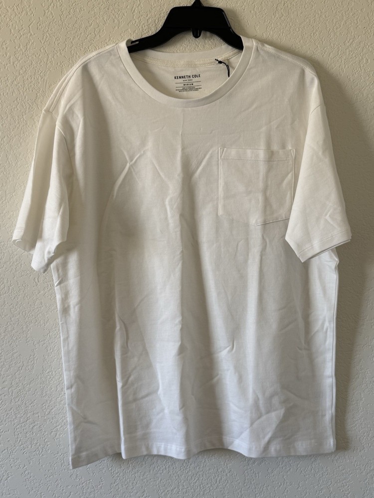 Kenneth Cole Medium 100% Cotton White Knit Pocket Spring T-Shirt NWT $49