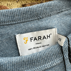 Farah Danny Logo T Shirt Blue Organic Cotton Crew Neck Mens XS NEW