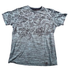 Free Planet T-Shirt Mens L Teal Blue Floral Space Dye Crewneck FT9S74TLB