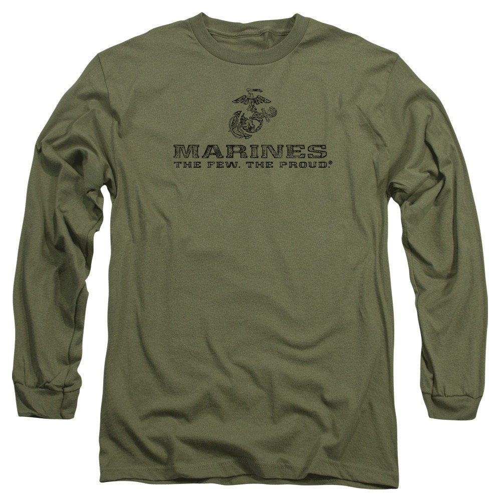 U.S. Marines Distressed Logo Men’s Long Sleeve T-Shirt Military Emblem S-3XL Tee