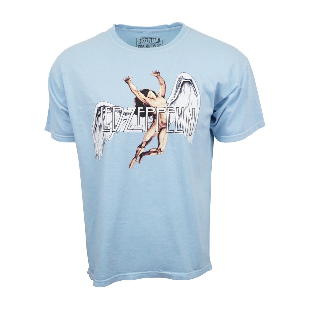 LED ZEPPELIN UNISEX GRAPHIC T SHIRT LIGHT MINERAL WASH BLUE
