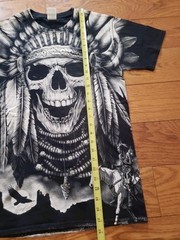All Over Print Headdress Skull Native American Men’s Size Small Black T-Shirt