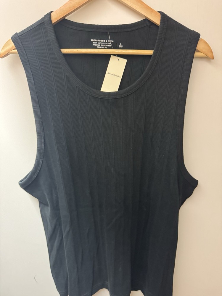 Abercrombie & Fitch Soft A&F Premium Ribbed Tank Top Black L Relaxed Fit
