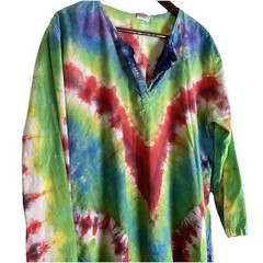 VTG Dharma Trading Co Men’s V-Neck Rainbow Tie Dye Shirt Size Large 100% Cotton